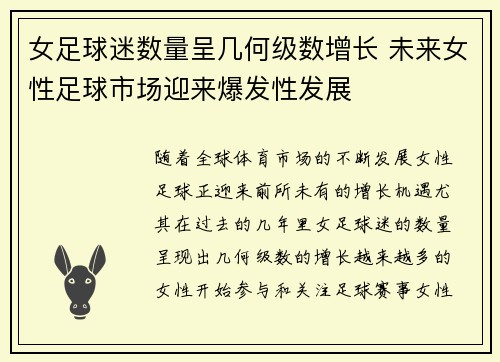 女足球迷数量呈几何级数增长 未来女性足球市场迎来爆发性发展